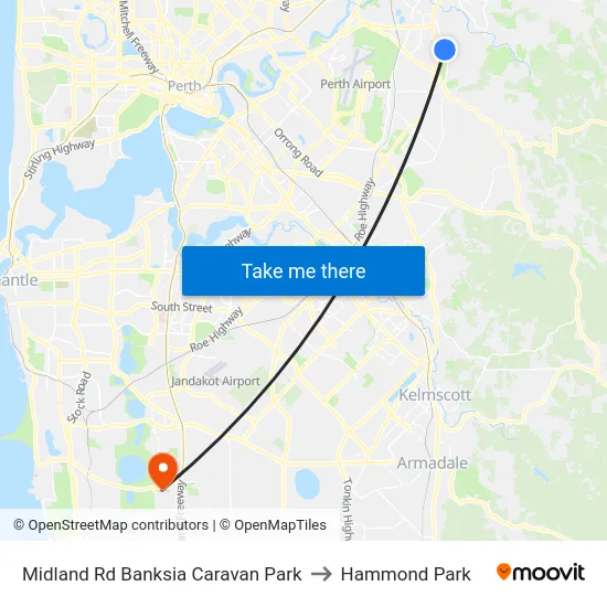Midland Rd Banksia Caravan Park to Hammond Park map