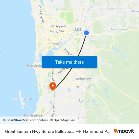 Great Eastern Hwy Before Bellevue Rd to Hammond Park map