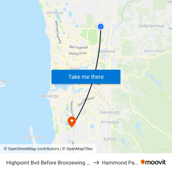 Highpoint Bvd Before Bronzewing Av to Hammond Park map