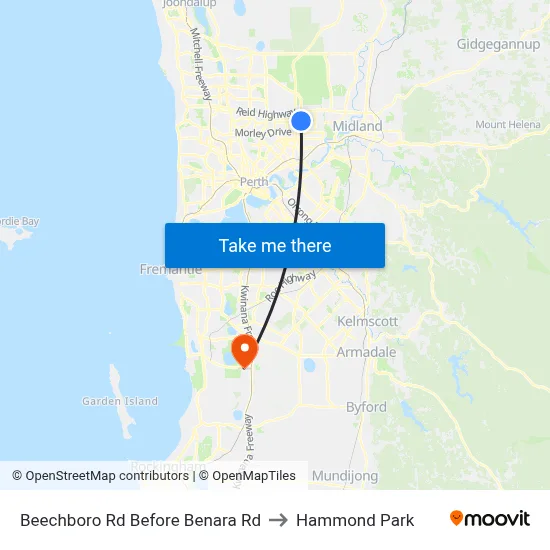 Beechboro Rd Before Benara Rd to Hammond Park map