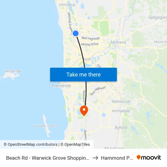 Beach Rd - Warwick Grove Shopping Ctr to Hammond Park map