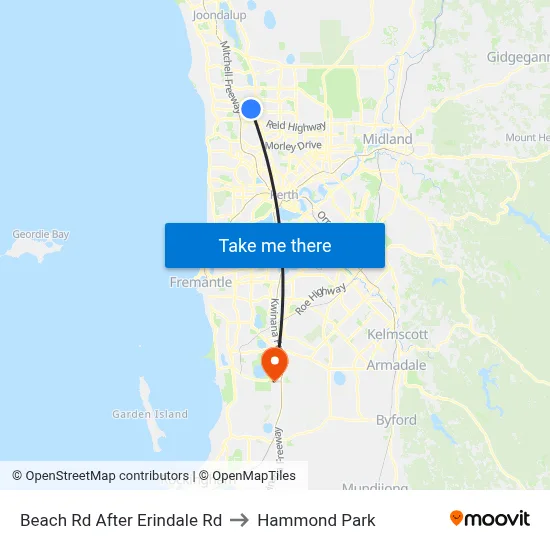 Beach Rd After Erindale Rd to Hammond Park map