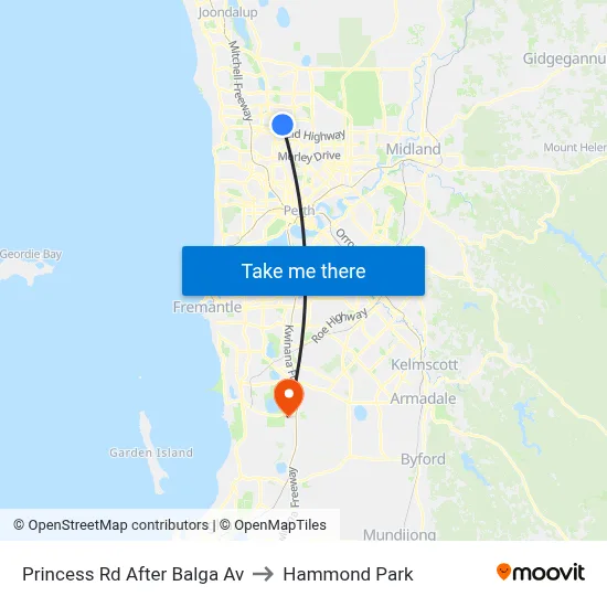 Princess Rd After Balga Av to Hammond Park map