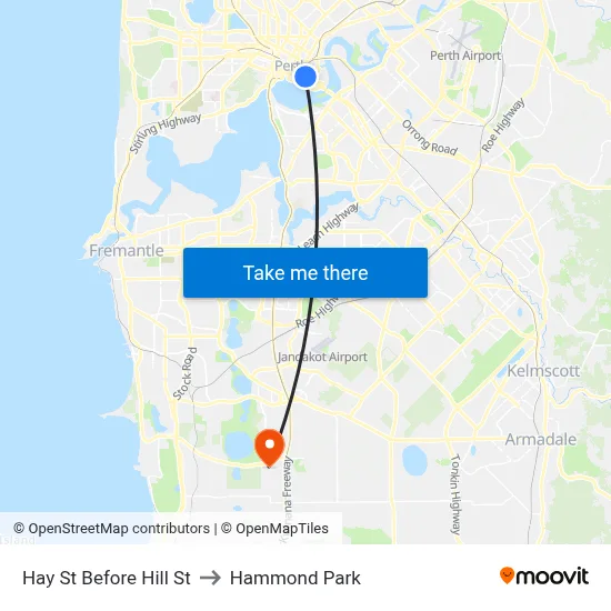 Hay St Before Hill St to Hammond Park map