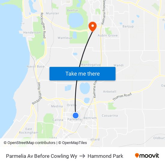 Parmelia Av Before Cowling Wy to Hammond Park map