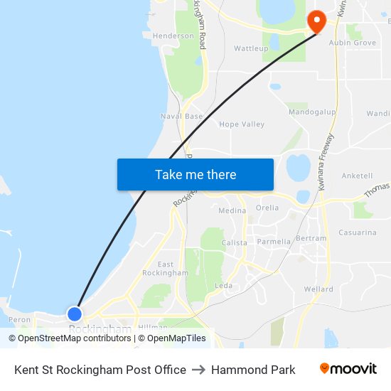 Kent St Rockingham Post Office to Hammond Park map