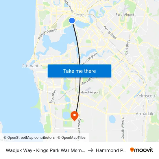 Wadjuk Way - Kings Park War Memorial to Hammond Park map