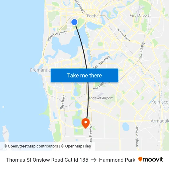 Thomas St Onslow Road Cat Id 135 to Hammond Park map