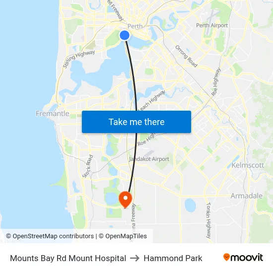 Mounts Bay Rd Mount Hospital to Hammond Park map