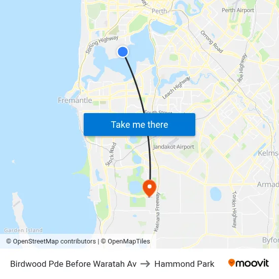 Birdwood Pde Before Waratah Av to Hammond Park map