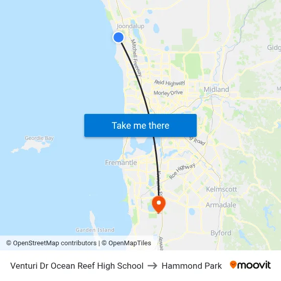 Venturi Dr Ocean Reef High School to Hammond Park map