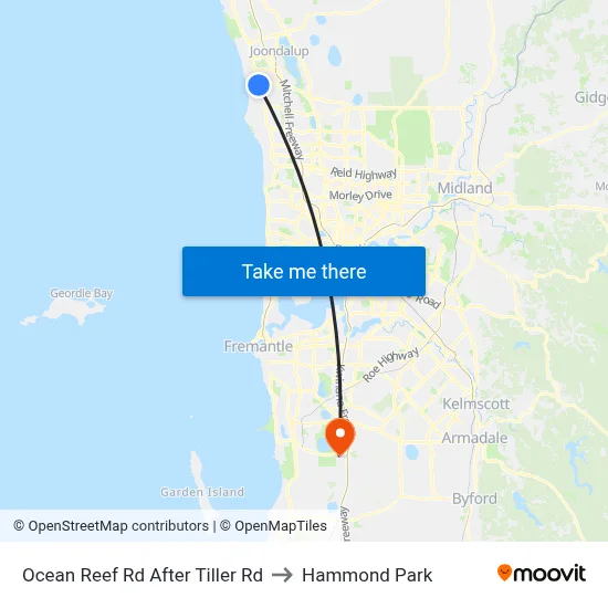 Ocean Reef Rd After Tiller Rd to Hammond Park map