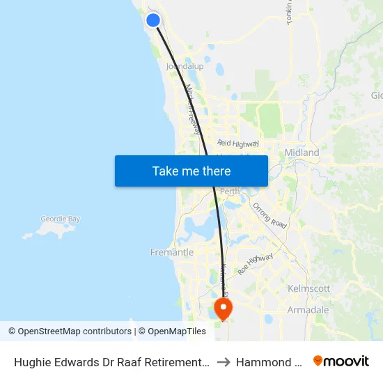 Hughie Edwards Dr Raaf Retirement Village to Hammond Park map
