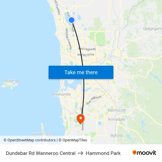 Dundebar Rd Wanneroo Central to Hammond Park map