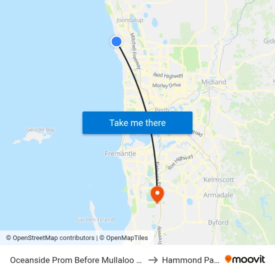 Oceanside Prom Before Mullaloo Dr to Hammond Park map
