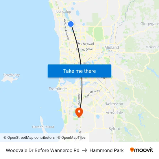 Woodvale Dr Before Wanneroo Rd to Hammond Park map