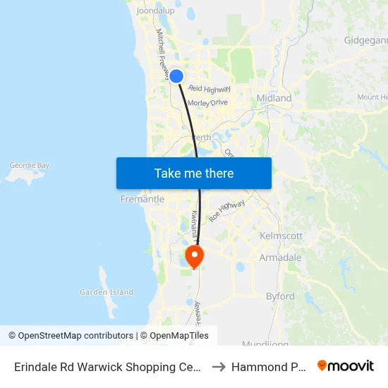Erindale Rd Warwick Shopping Centre to Hammond Park map