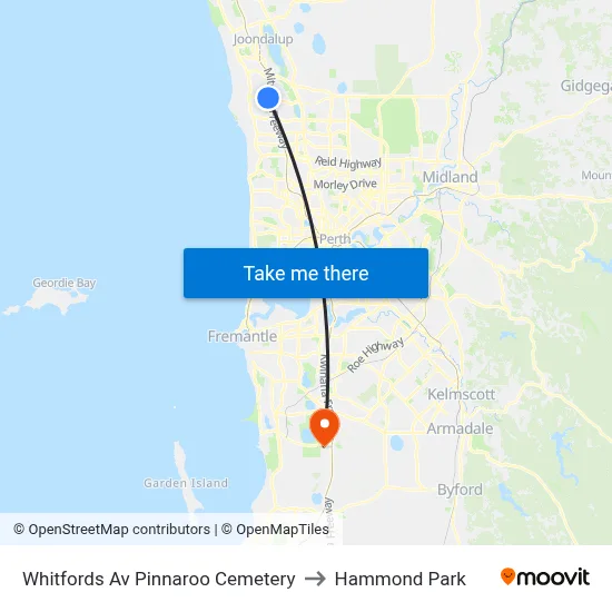 Whitfords Av Pinnaroo Cemetery to Hammond Park map