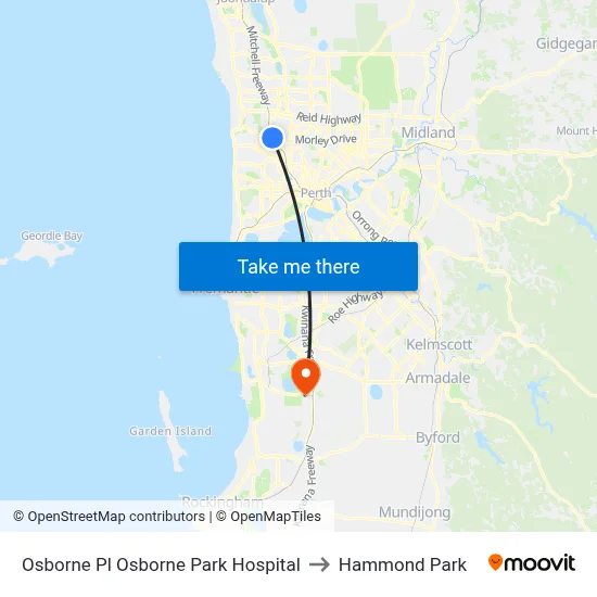 Osborne Pl Osborne Park Hospital to Hammond Park map
