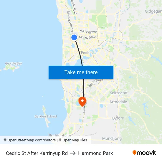 Cedric St After Karrinyup Rd to Hammond Park map