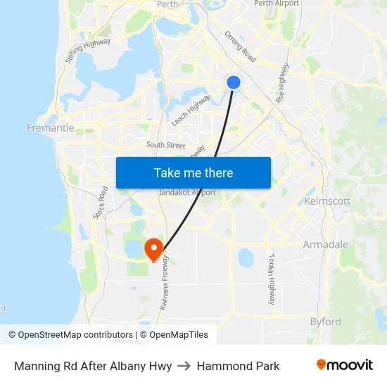 Manning Rd After Albany Hwy to Hammond Park map