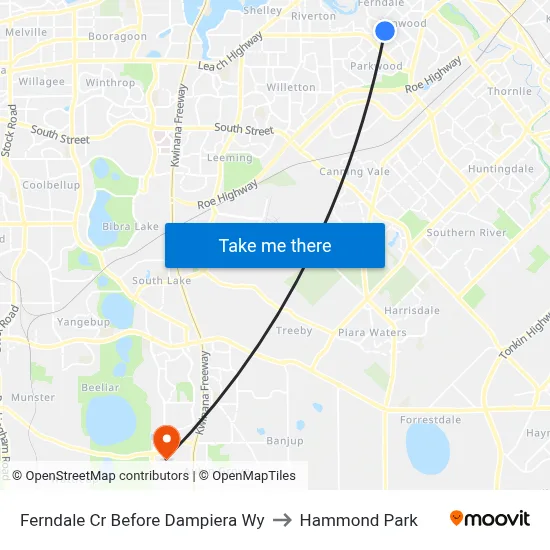 Ferndale Cr Before Dampiera Wy to Hammond Park map