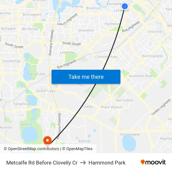 Metcalfe Rd Before Clovelly Cr to Hammond Park map