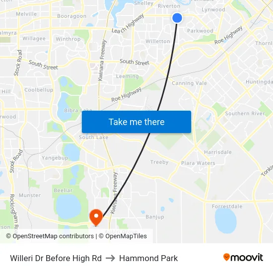 Willeri Dr Before High Rd to Hammond Park map