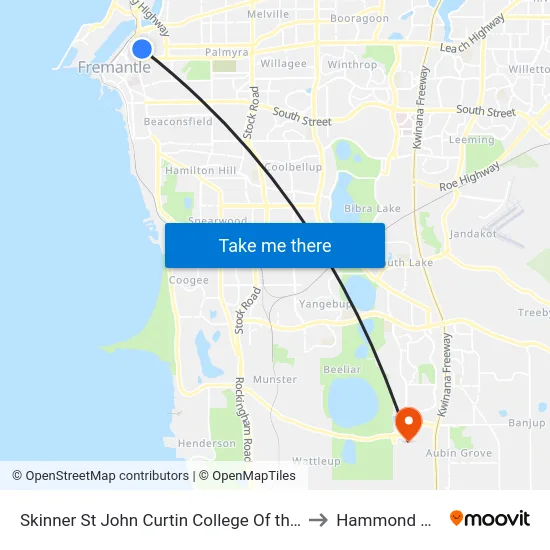 Skinner St John Curtin College Of the Arts to Hammond Park map