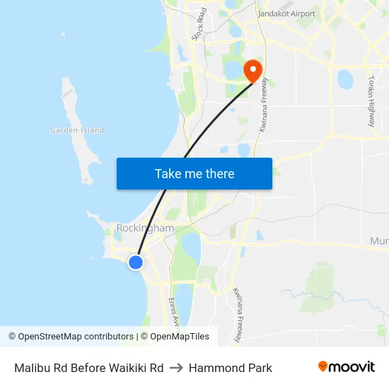 Malibu Rd Before Waikiki Rd to Hammond Park map
