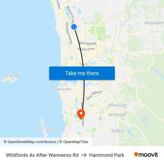 Whitfords Av After Wanneroo Rd to Hammond Park map