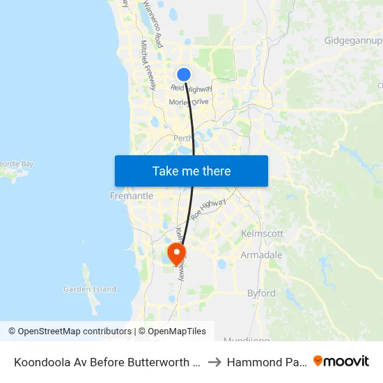 Koondoola Av Before Butterworth Av to Hammond Park map