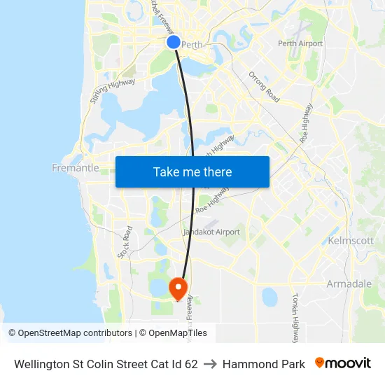 Wellington St Colin Street Cat Id 62 to Hammond Park map