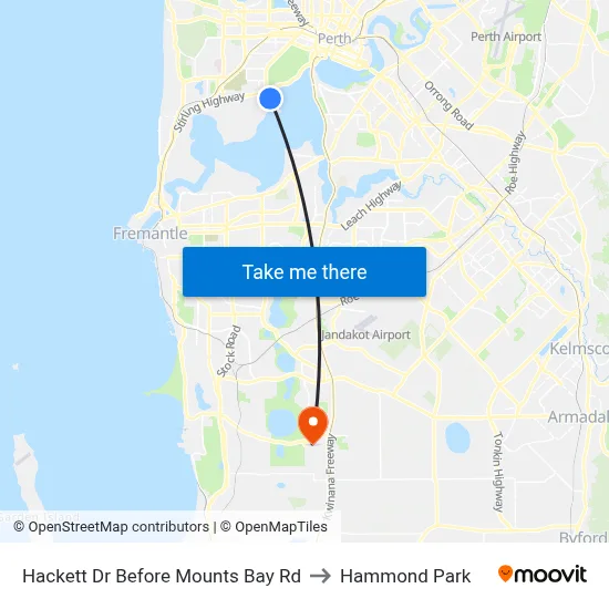 Hackett Dr Before Mounts Bay Rd to Hammond Park map