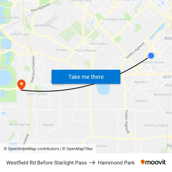 Westfield Rd Before Starlight Pass to Hammond Park map