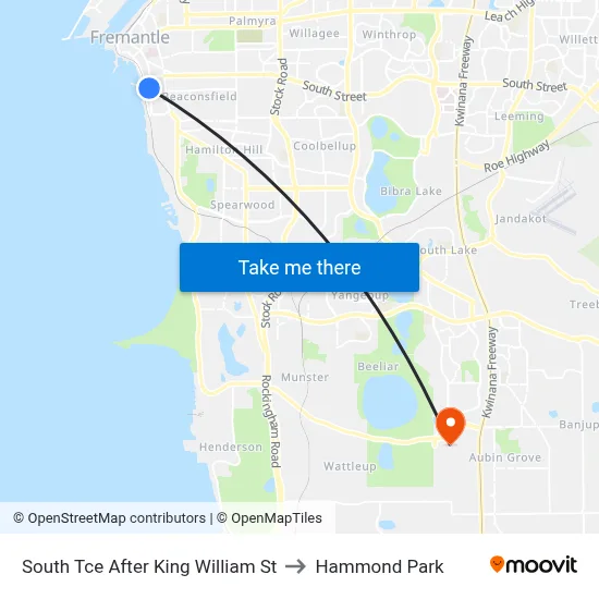 South Tce After King William St to Hammond Park map