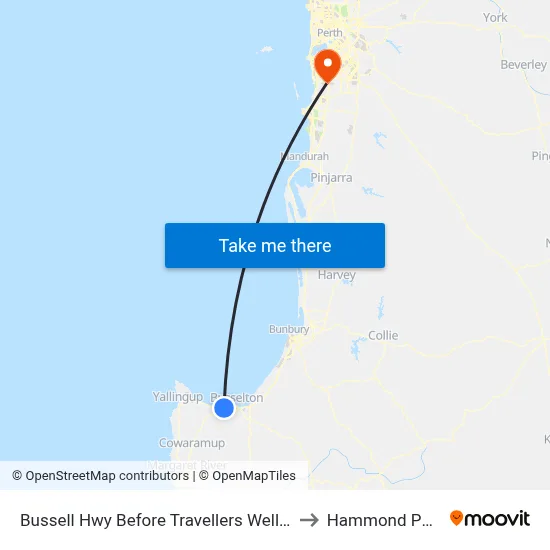 Bussell Hwy Before Travellers Well St to Hammond Park map