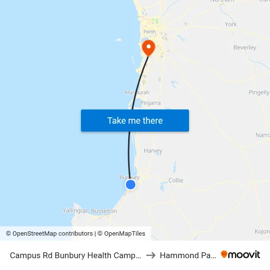 Campus Rd Bunbury Health Campus to Hammond Park map