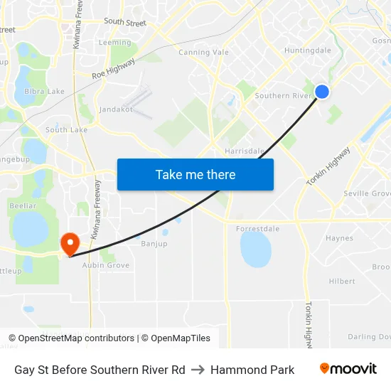 Gay St Before Southern River Rd to Hammond Park map
