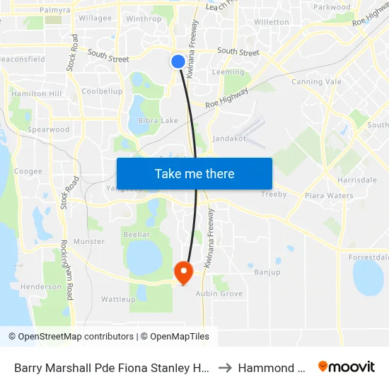 Barry Marshall Pde Fiona Stanley Hospital to Hammond Park map