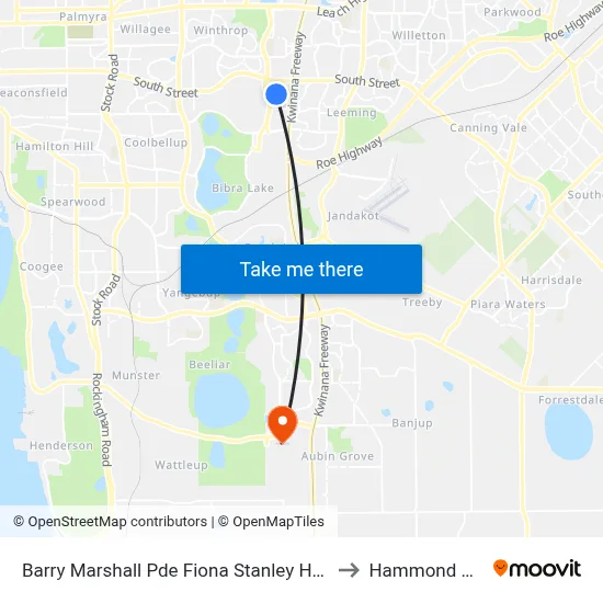 Barry Marshall Pde Fiona Stanley Hospital to Hammond Park map