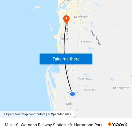 Millar St Waroona Railway Station to Hammond Park map