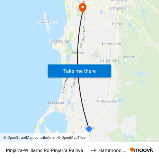 Pinjarra-Williams Rd Pinjarra Railway Station to Hammond Park map