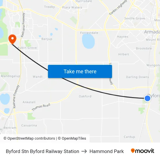 Byford Stn Byford Railway Station to Hammond Park map