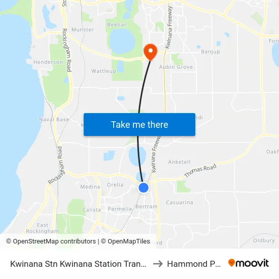 Kwinana Stn Kwinana Station Transwa to Hammond Park map