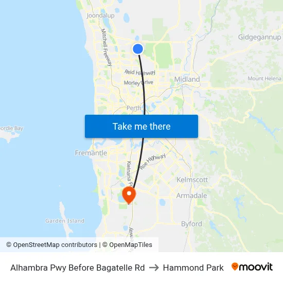 Alhambra Pwy Before Bagatelle Rd to Hammond Park map