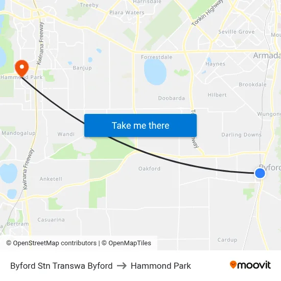 Byford Stn Transwa Byford to Hammond Park map