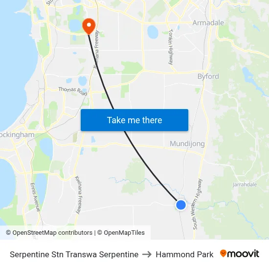 Serpentine Stn Transwa Serpentine to Hammond Park map
