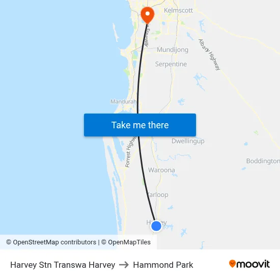 Harvey Stn Transwa Harvey to Hammond Park map