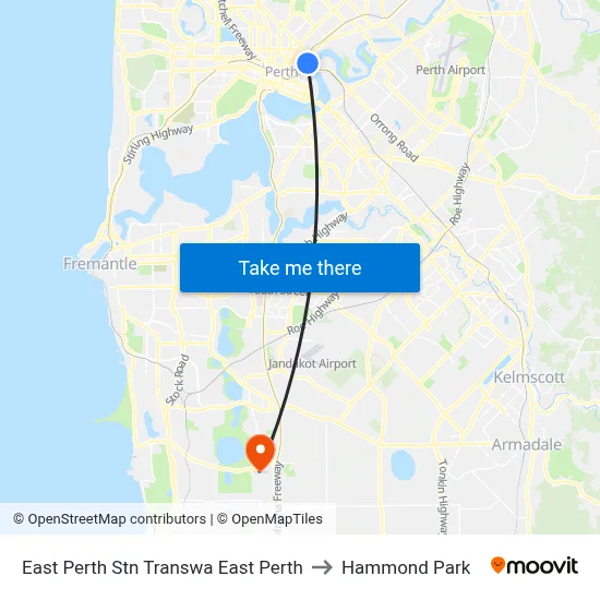 East Perth Stn Transwa East Perth to Hammond Park map